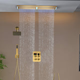 Flush Mount 32 x 8 inch Rainfall 64 LED Light Shower Head with 4-Way Thermostatic Faucet and High-Pressure Regular Heads