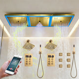 36 x 12 inch rainfall mist 64 led light bluetooth music shower head 12 way shower faucet with regular head and handle wand