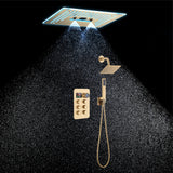 16-Inch Rainfall Waterfall Mist Water Column Flush Mount Shower Faucet Set with 6-Way Thermostatic Control, 64-Color LED, Bluetooth Music, Rainfall-Waterfall-Mist Features, Rotating Hydro Jet, and Regular Head