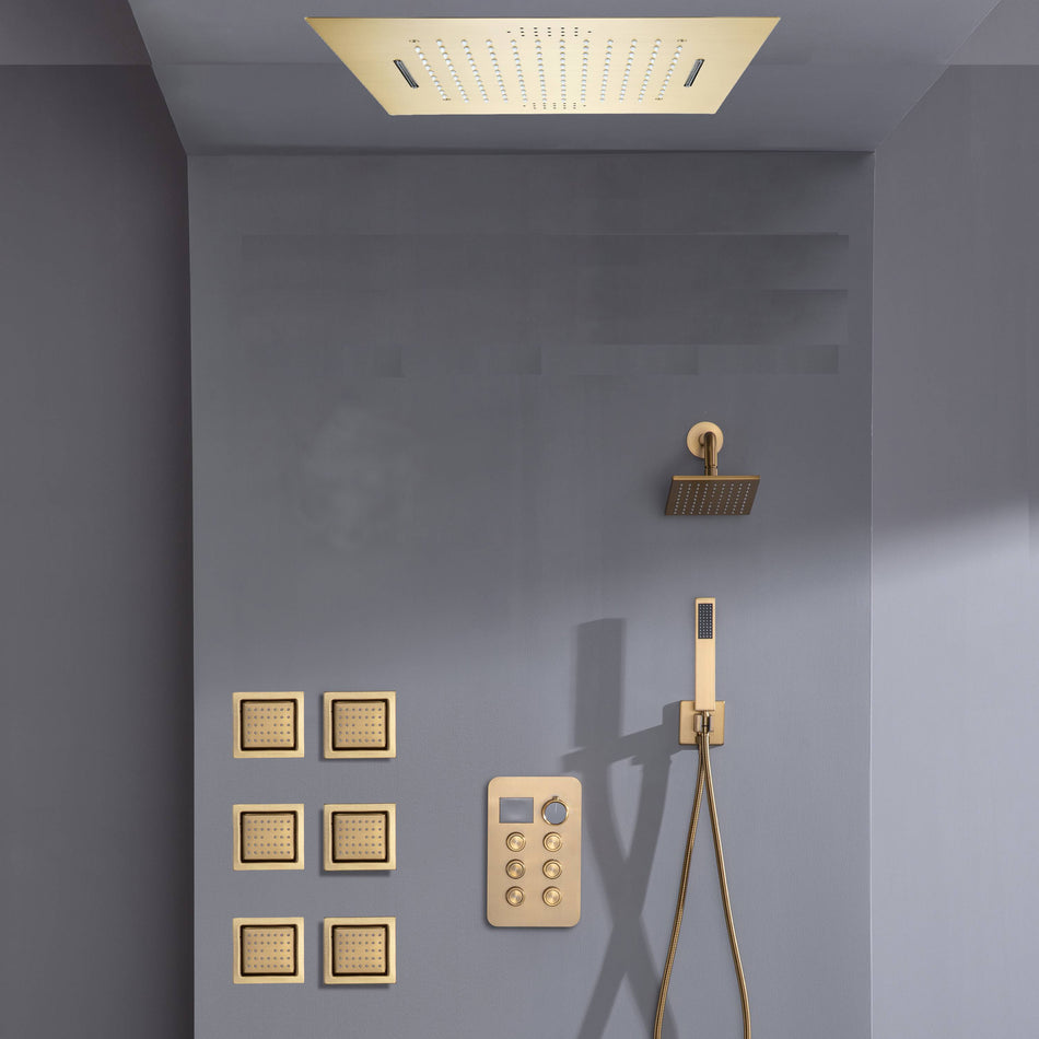 Bluetooth Music LED 6-Way Digital Thermostatic Shower  System with Waterfall,6 Body Jets, Regular Head