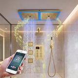 24 x 12 inch rainfall mist 64 led light bluetooth music shower head 6 way shower faucet with regular head and handle wand, Body Jets