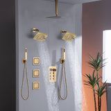 matte black or brushed gold or brushed nickel dual rainfall head 6 way digital display shower faucet with dual 6'' regular heads and Dual Handle Showers