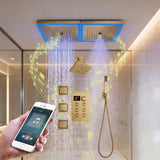 24 x 12 inch rainfall mist 64 led light bluetooth music shower head 6 way shower faucet with regular head and handle wand, Body Jets