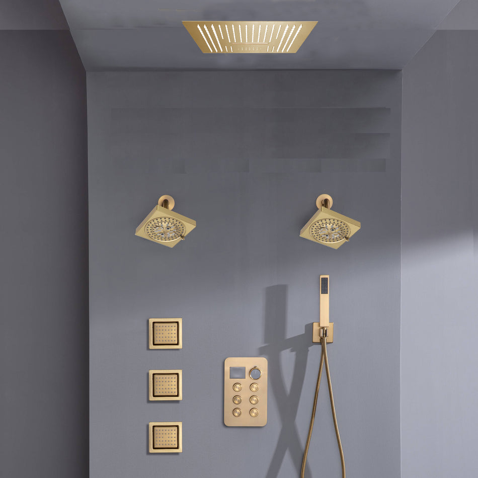 16-inch Bluetooth Music LED 6-Way Digital Thermostatic Shower  System with Waterfall,3 Body Jets, Regular Head