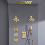 24 inch flush mount rainfall waterfall shower head 6 way thermostatic shower faucet with handle wand and Body Jet and dual regular headss