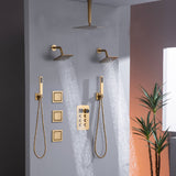 matte black or brushed gold or brushed nickel dual rainfall head 6 way digital display shower faucet with dual 6'' regular heads and Dual Handle Showers