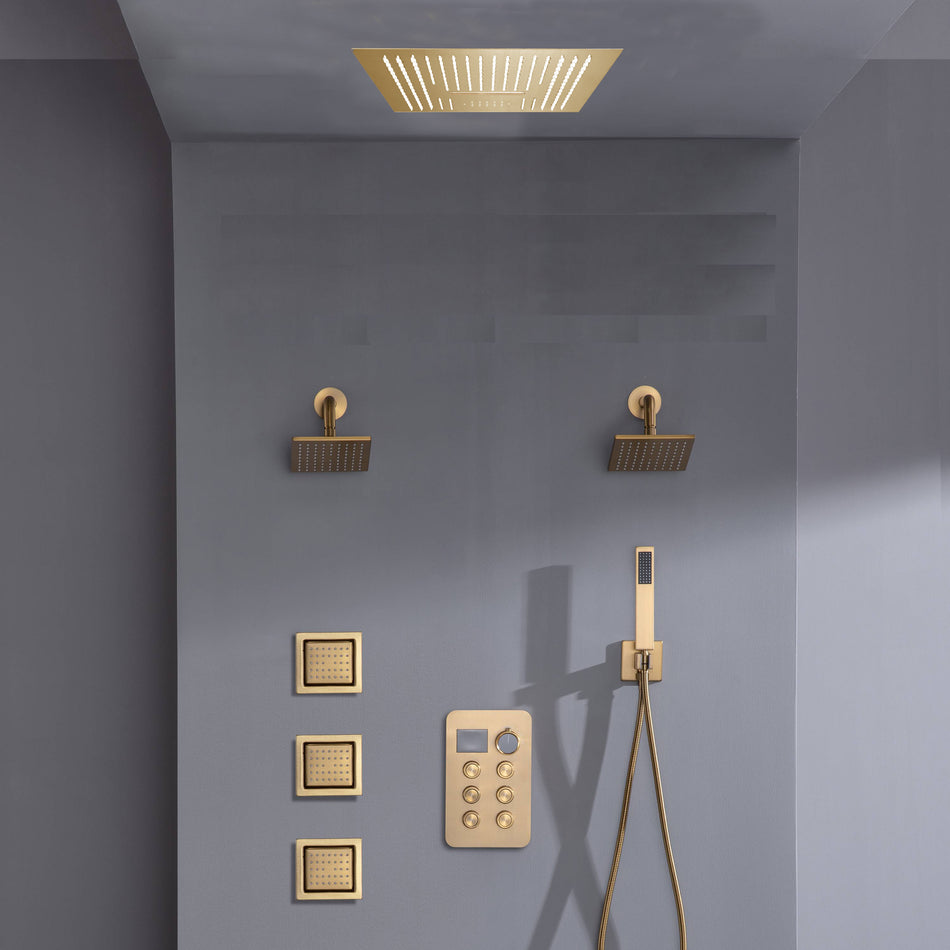 16-inch Bluetooth Music LED 6-Way Digital Thermostatic Shower  System with Waterfall,3 Body Jets, Regular Head