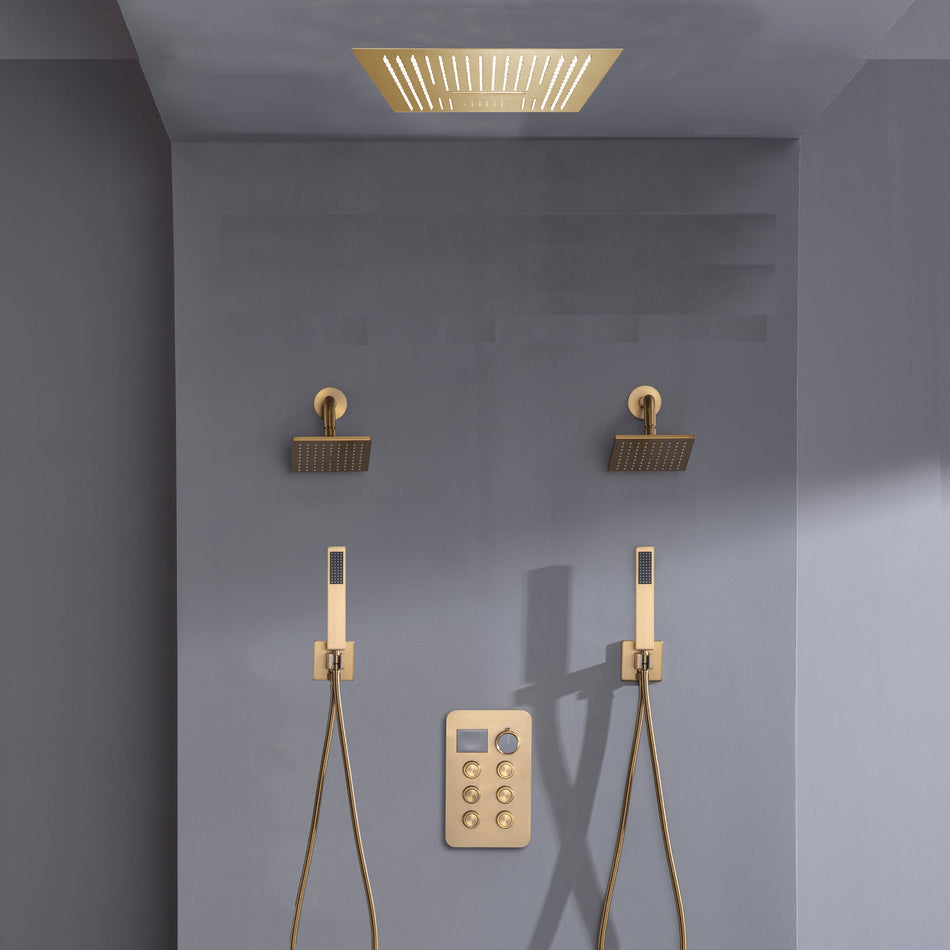 16-inch Bluetooth Music LED 6-Way Digital Thermostatic Shower  System with Waterfall,Dual Handle Wands, Regular Head