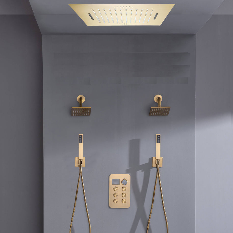 20-inch Bluetooth Music LED 6-Way Digital Thermostatic Shower  System with Waterfall,Dual Handle Wands, Regular Head