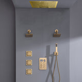 24 inch flush mount rainfall waterfall shower head 6 way thermostatic shower faucet with handle wand and Body Jet and dual regular headss