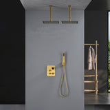 Brushed Gold Dual Ceiling & Wall Shower Heads with 3-Way Thermostatic Valve System - Seamless Functionality Both Together & Separately