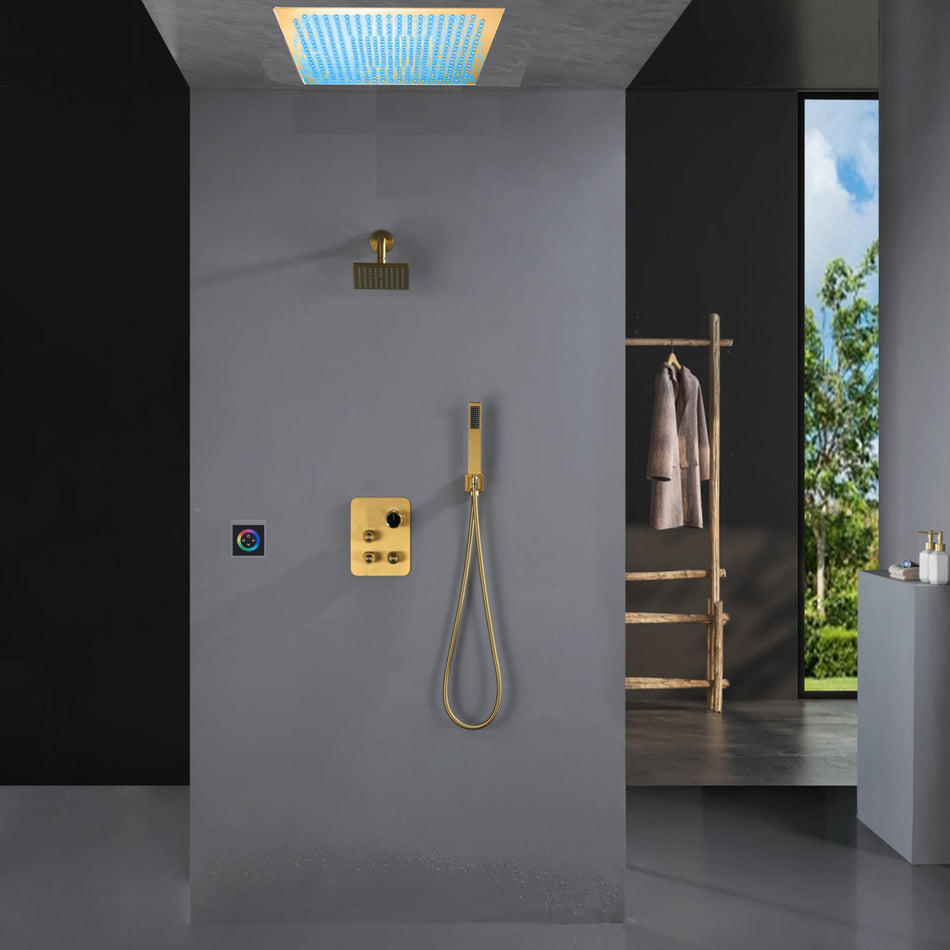 Flush Mount Shower Faucet Set with 3-Way non-Digital Thermostatic Control, 64-Color LED Lights
