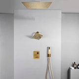 20 inch ceiling or flush mount Brushed gold 3 way thermostatic shower faucet with high pressure 6 '' head  and handle sprayer