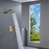 Brushed Gold Or Brushed Nickel or Matte Black or chrome or oil rubber bronze 3-Way Thermostatic Shower Valve System with Dual Regular Heads - Simultaneous or Separate Functionality