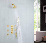 Brushed Gold 3-Way Digital Display Thermostatic Shower System: Featuring Body Jets and a 6-Inch Regular Head with Independent and Simultaneous Functionality