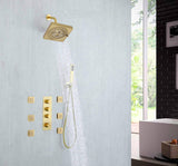 Brushed Gold 3-Way Digital Display Thermostatic Shower System: Featuring Body Jets and a 6-Inch Regular Head with Independent and Simultaneous Functionality