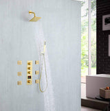 Brushed Gold 3-Way Digital Display Thermostatic Shower System: Featuring Body Jets and a 6-Inch Regular Head with Independent and Simultaneous Functionality