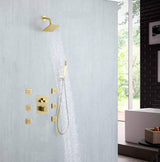 Brushed Gold 3-Way Digital Display Thermostatic Shower System: Featuring Body Jets and a 6-Inch Regular Head with Independent and Simultaneous Functionality