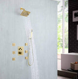 Brushed Gold 3-Way Digital Display Thermostatic Shower System: Featuring Body Jets and a 6-Inch Regular Head with Independent and Simultaneous Functionality