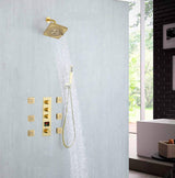 Brushed Gold 3-Way Digital Display Thermostatic Shower System: Featuring Body Jets and a 6-Inch Regular Head with Independent and Simultaneous Functionality