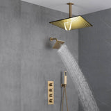 Brushed Gold High Pressure Rainfall Shower Head with 3-Way Thermostatic Shower Faucet - Simultaneous and Independent Functionality