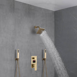 Brushed Gold Wall-Mounted Shower Faucet with 2-Way Digital Display, Optional 6'' Regular Head or 12'' Rain Head