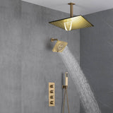 Brushed Gold High Pressure Rainfall Shower Head with 3-Way Thermostatic Shower Faucet - Simultaneous and Independent Functionality