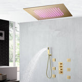 20 inch ceiling or flush mount Brushed gold 3 way thermostatic shower faucet with Body sprayers and handle sprayer