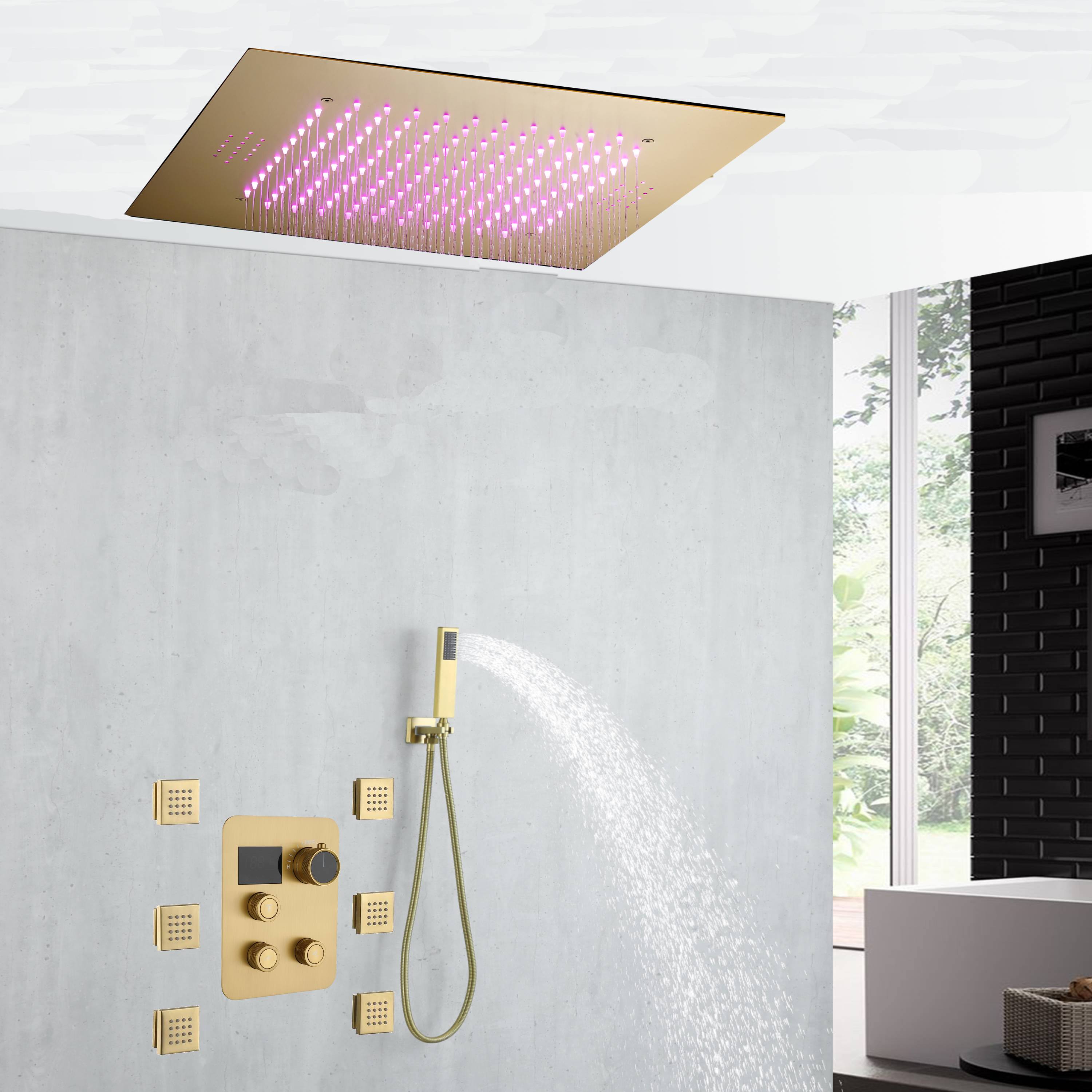 20 inch ceiling or flush mount Brushed gold 3 way thermostatic shower ...
