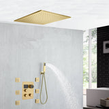 20 inch ceiling or flush mount Brushed gold 3 way thermostatic shower faucet with Body sprayers and handle sprayer