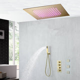 20 inch ceiling or flush mount Brushed gold 3 way thermostatic shower faucet with Body sprayers and handle sprayer