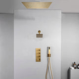 20 inch ceiling or flush mount Brushed gold 3 way thermostatic shower faucet with high pressure 6 '' head  and handle sprayer
