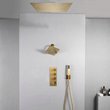 20 inch ceiling or flush mount Brushed gold 3 way thermostatic shower faucet with high pressure 6 '' head  and handle sprayer