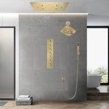 31 x 23-Inch Brushed Gold Flush-Mounted LED Music Shower Head with 6-Way Thermostatic Faucet and Regular Head - Combined or Independent Functionality