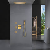 20'' Flush-Mounted Brushed Gold Rain Shower Head with 3-Way Digital Display Thermostatic Faucet, Music, and 64-LED Lights - All Functions Operable Simultaneously or Separately