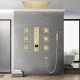 31-Inch Brushed Gold Flush-Mounted LED Music Shower Head with Optional Digital Display - 6-Way Thermostatic Shower Faucet - Independent or Combined Functionality