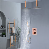 Brushed Gold Dual Ceiling & Wall Shower Heads with 3-Way Thermostatic Valve System - Seamless Functionality Both Together & Separately