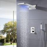 22" Chrome LED light or non-LED light rainfall waterfall shower head 3 way thermostatic shower system
