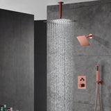 Luxurious Rose Gold 3-Way Thermostatic Shower System | 6-Inch Regular High-Pressure Shower Head | 12-Inch Ceiling Mount Rainfall Shower Head