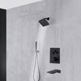 Matte Black Wall-Mounted 12" or 16" Rain Shower Head with 3-Way Thermostatic Faucet