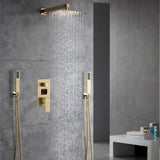 Brushed Gold Wall-Mounted Shower Faucet with 2-Way Digital Display, Optional 6'' Regular Head or 12'' Rain Head