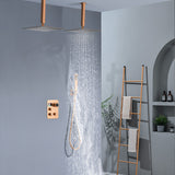 Brushed Gold Dual Ceiling & Wall Shower Heads with 3-Way Thermostatic Valve System - Seamless Functionality Both Together & Separately