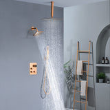 Luxurious Rose Gold 3-Way Thermostatic Shower System | 6-Inch Regular High-Pressure Shower Head | 12-Inch Ceiling Mount Rainfall Shower Head