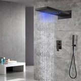 22-Inch Matte Black Rainfall Waterfall Shower Faucet with Optional LED Lighting and 3-Way Digital Display Pressure Balance Valve