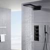 Matte black 22 inch rainfall waterfall shower head 3 way thermostatic shower system with handle sprayer - wonderland shower inc