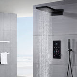 22-Inch Wall-Mount Matte Black Rainfall and Waterfall Shower Head with 3-Way Digital Touch Panel Shower Faucet, Available with or without LED Light