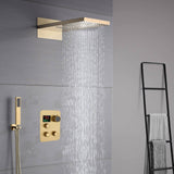 22-Inch Brushed Gold 3 Way Thermostatic Shower Faucet System with Rainfall and Waterfall