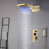 22-Inch Wall-Mount Brushed Gold 3-Way Digital Display Anti-Scald Shower Faucet System with Rainfall and Waterfall Functions, Available with or without LED
