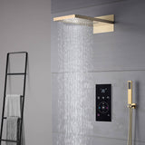 22-Inch Brushed Gold 3 Way Digital Touch Panel Shower Faucet System with Rainfall and Waterfall