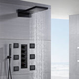 22'' Matte Black or Brushed nickel or brushed gold 4-Way Thermostatic Shower System with Waterfall, Rainfall, and Body Jets